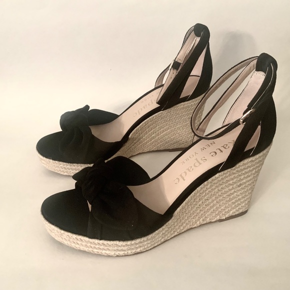 Kate Spade Tianna Espadrille Wedges Black Suede Leather Platform Sandal Pump 9.5 - Picture 9 of 16